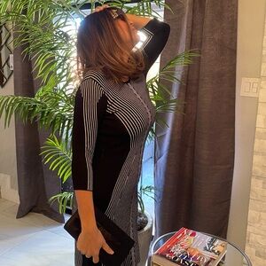 Chic Black and White Striped Dress